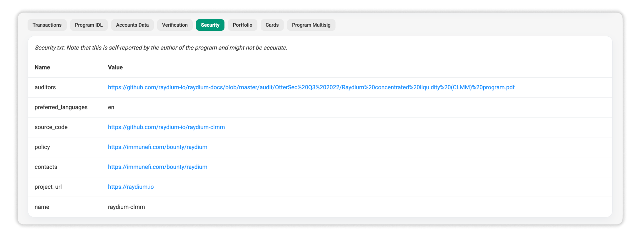 Security tab