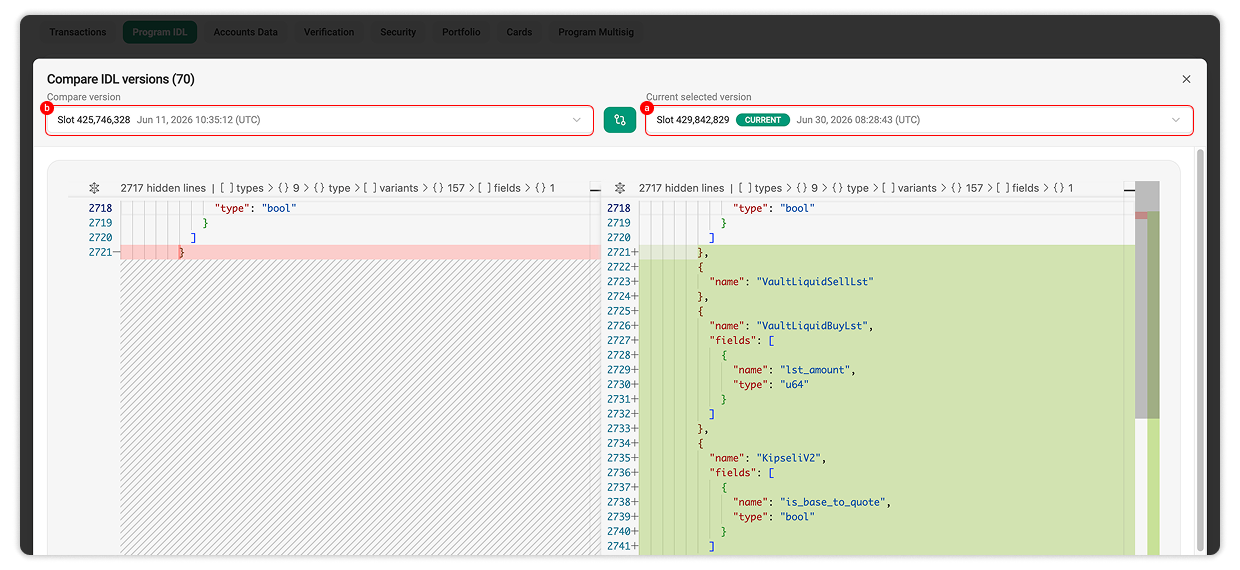 Select the two IDL versions that you want to compare in each column (a and b).