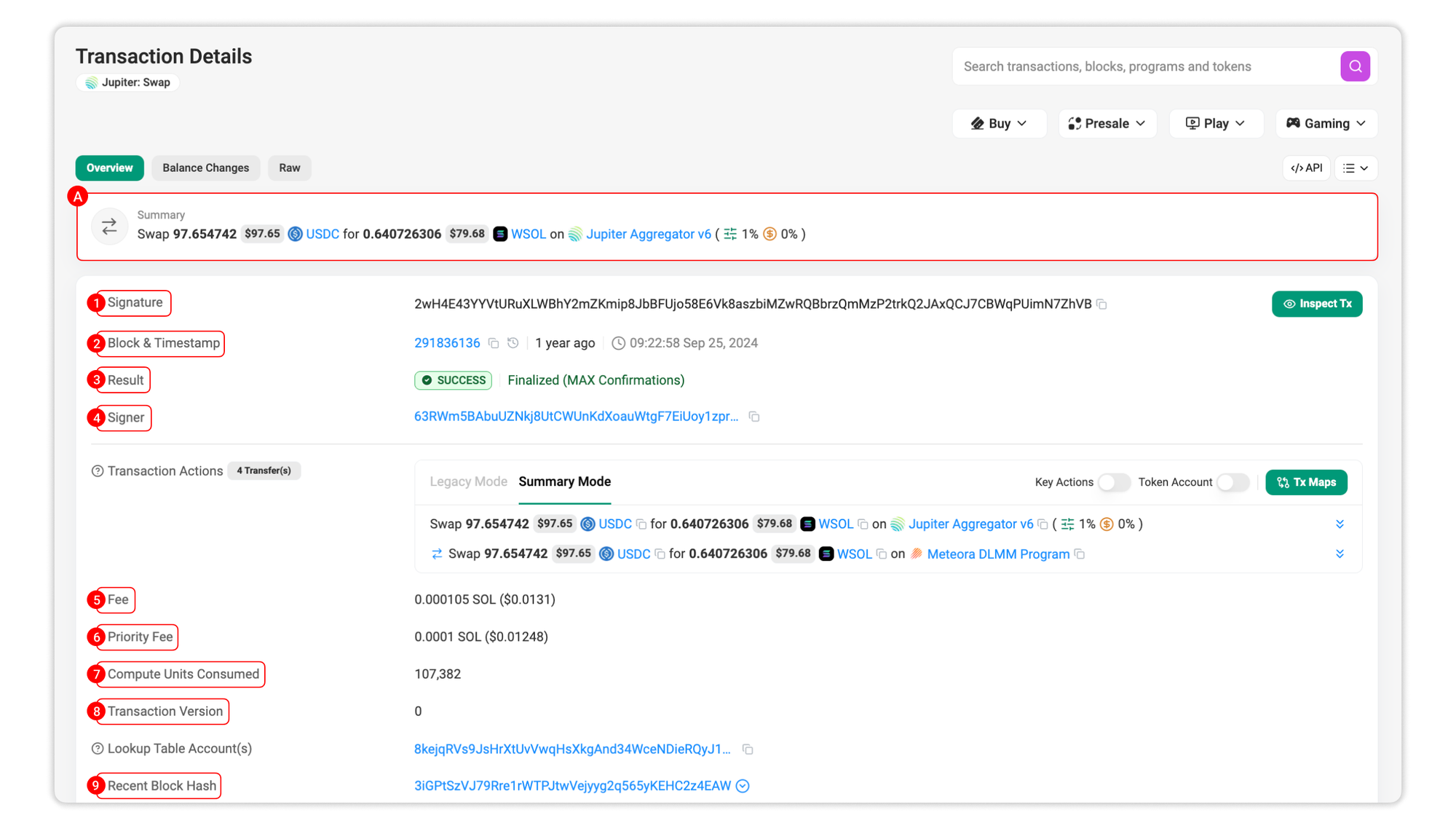 Overview tab in Transaction Details page